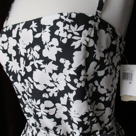 NEW NORDSTROM TABITHA b/w floral silk DRESS s12 - Picture 3 of 5